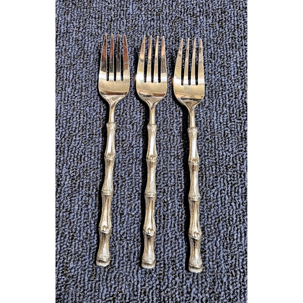 Oxford Hall JADE Salad Forks Textured Bamboo Cane Stainless Flatware Set‎ Of 3